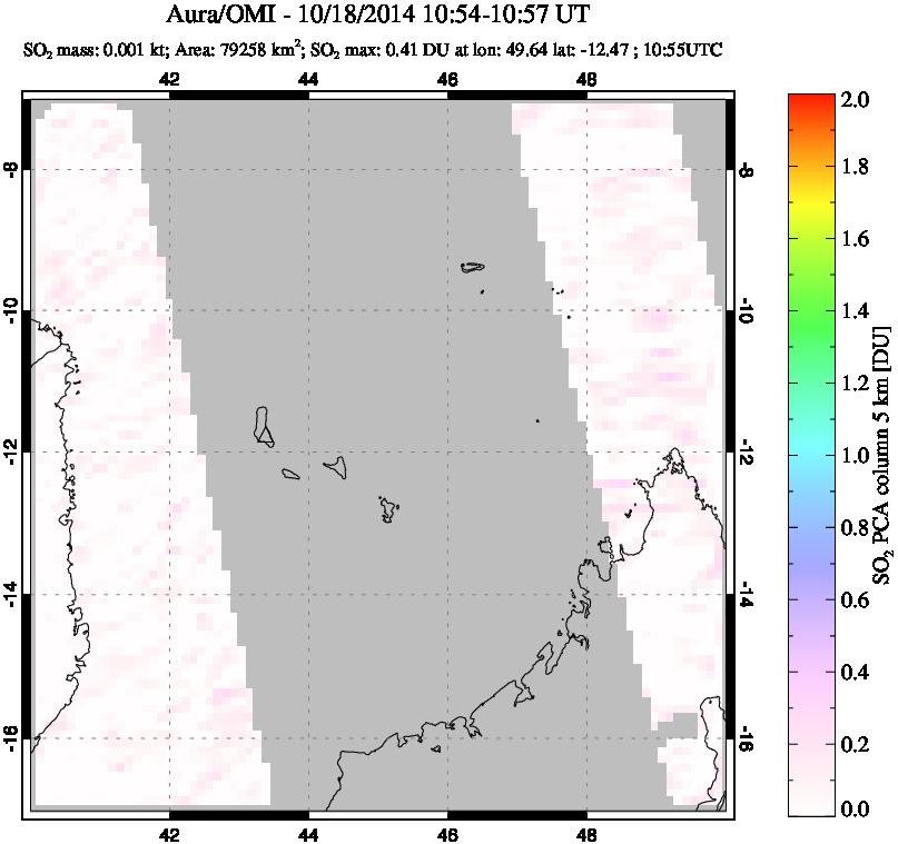 A sulfur dioxide image over Comoro Islands on Oct 18, 2014.