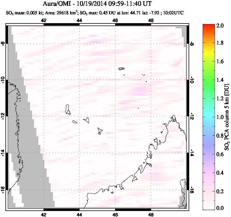 A sulfur dioxide image over Comoro Islands on Oct 19, 2014.