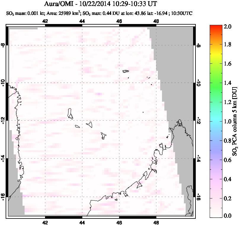 A sulfur dioxide image over Comoro Islands on Oct 22, 2014.