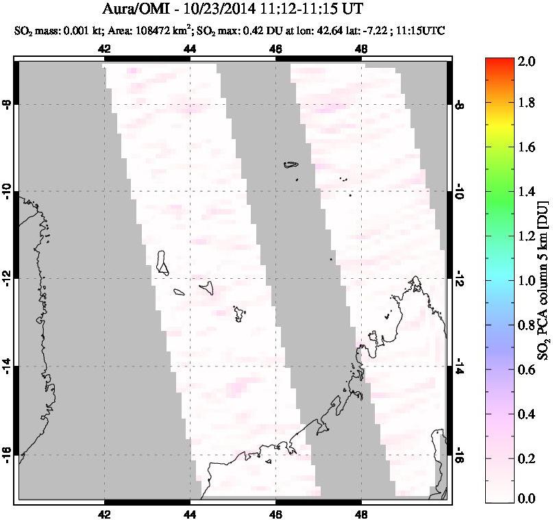 A sulfur dioxide image over Comoro Islands on Oct 23, 2014.