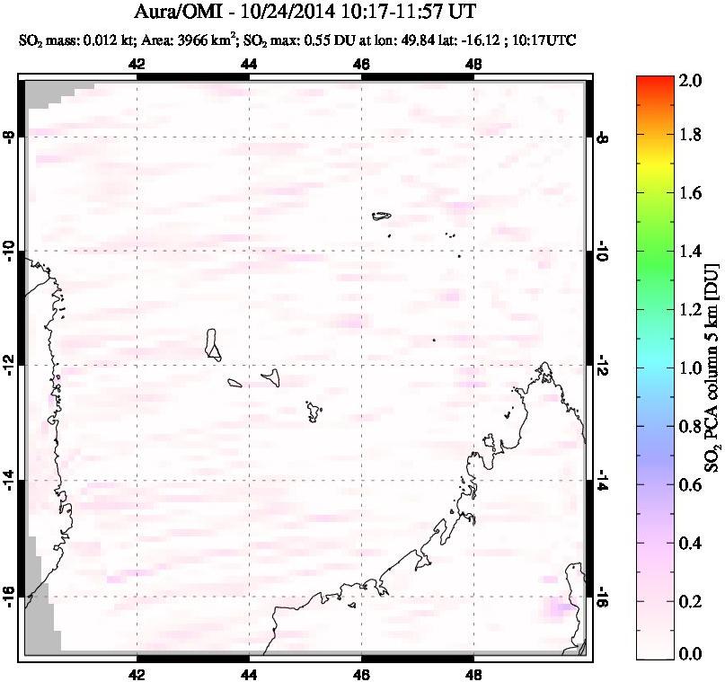 A sulfur dioxide image over Comoro Islands on Oct 24, 2014.