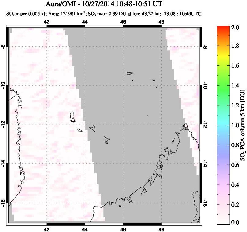 A sulfur dioxide image over Comoro Islands on Oct 27, 2014.