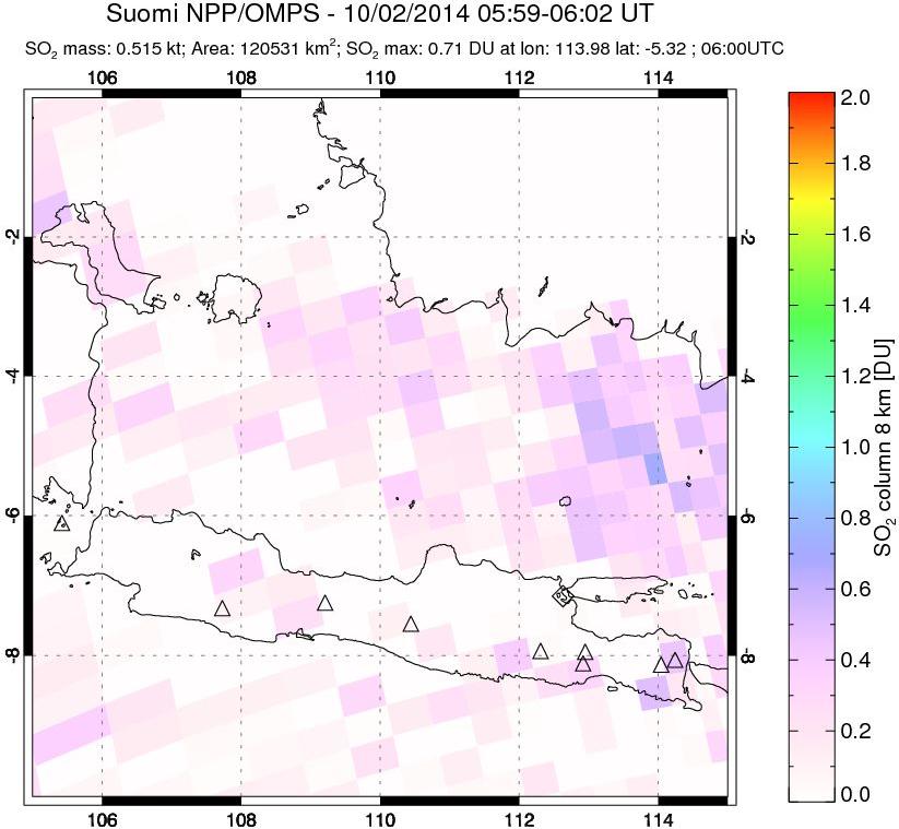 A sulfur dioxide image over Java, Indonesia on Oct 02, 2014.