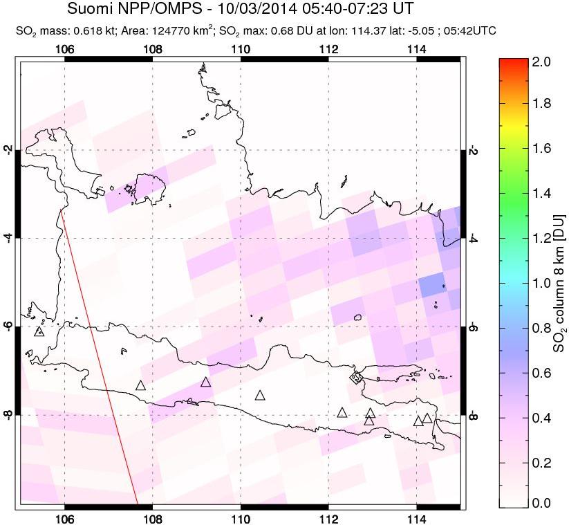 A sulfur dioxide image over Java, Indonesia on Oct 03, 2014.