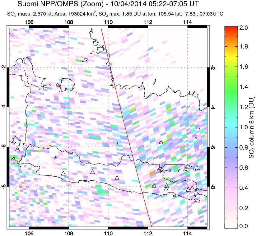 A sulfur dioxide image over Java, Indonesia on Oct 04, 2014.