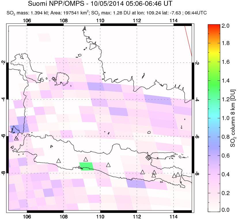A sulfur dioxide image over Java, Indonesia on Oct 05, 2014.
