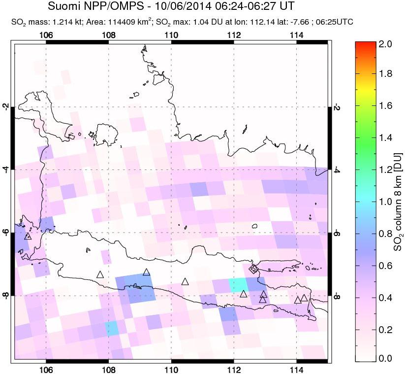 A sulfur dioxide image over Java, Indonesia on Oct 06, 2014.