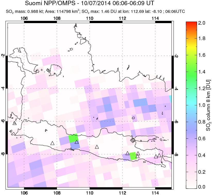 A sulfur dioxide image over Java, Indonesia on Oct 07, 2014.