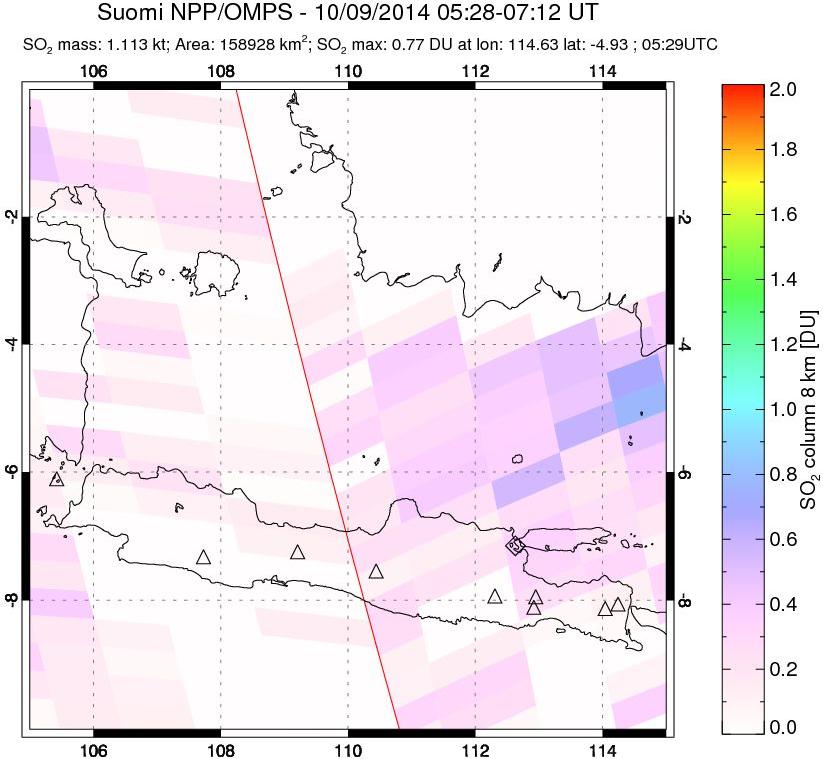 A sulfur dioxide image over Java, Indonesia on Oct 09, 2014.