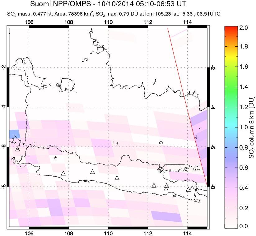 A sulfur dioxide image over Java, Indonesia on Oct 10, 2014.