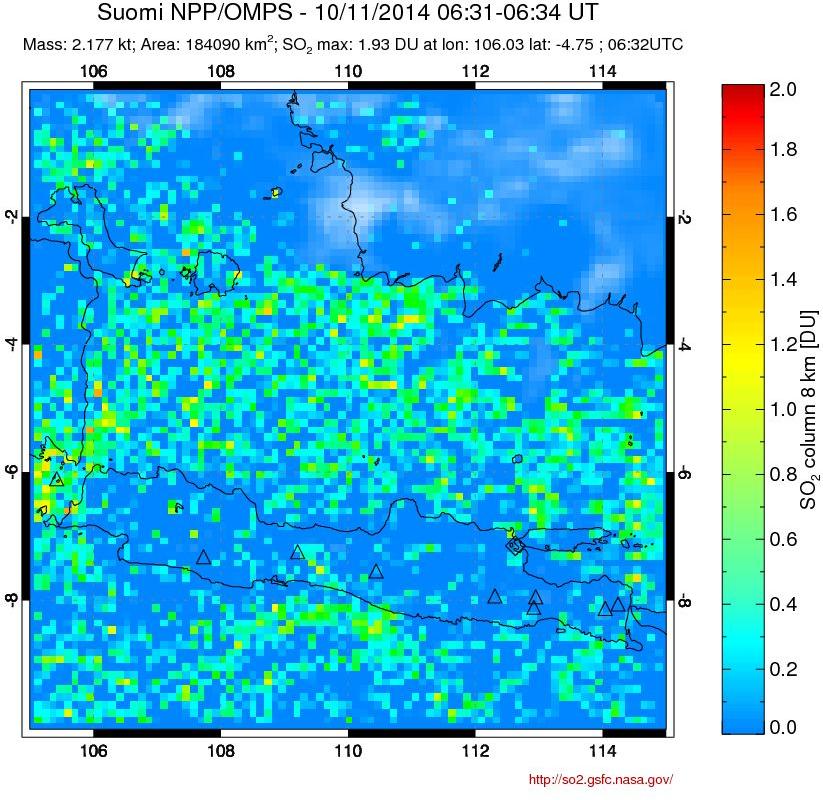 A sulfur dioxide image over Java, Indonesia on Oct 11, 2014.