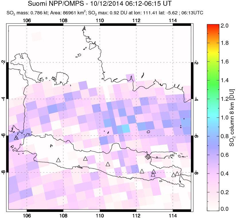 A sulfur dioxide image over Java, Indonesia on Oct 12, 2014.