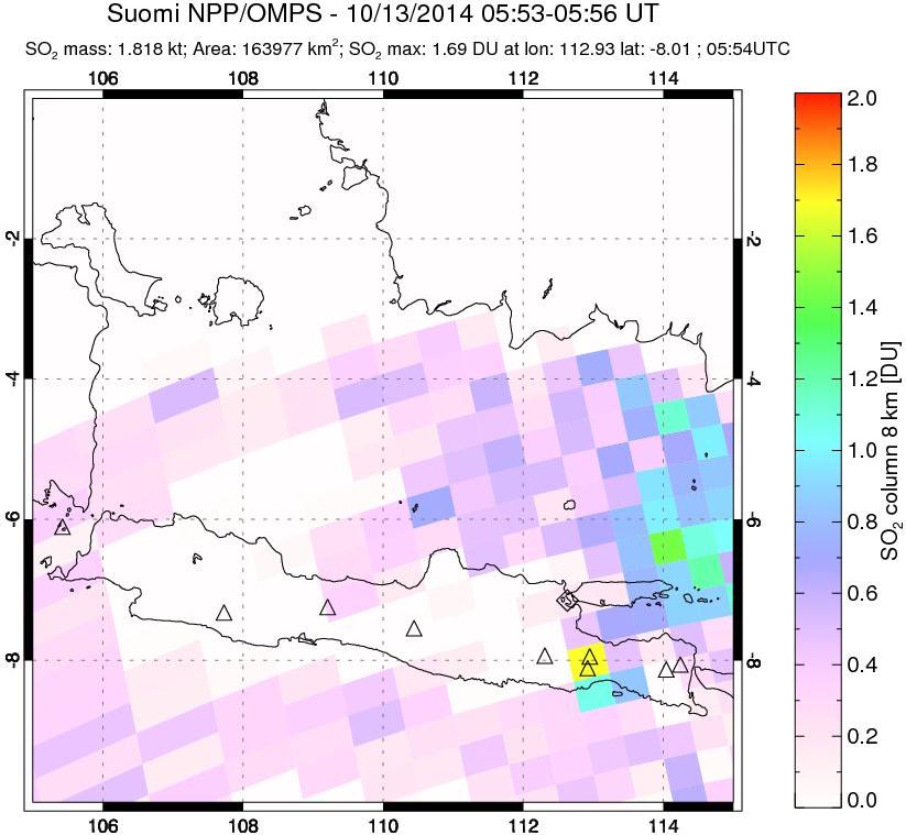 A sulfur dioxide image over Java, Indonesia on Oct 13, 2014.