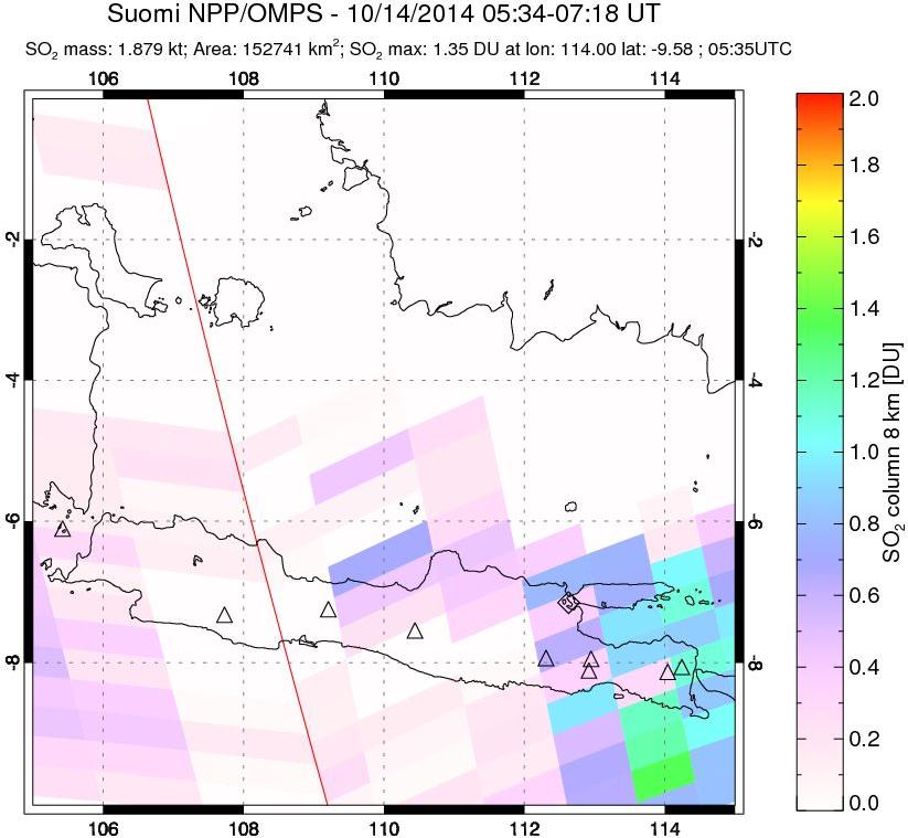 A sulfur dioxide image over Java, Indonesia on Oct 14, 2014.