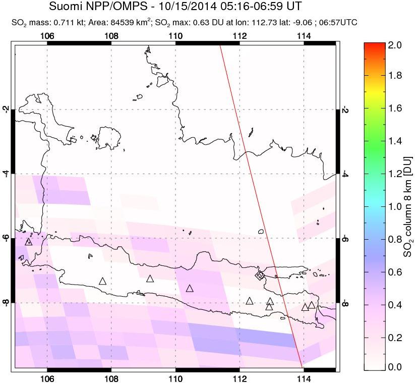 A sulfur dioxide image over Java, Indonesia on Oct 15, 2014.