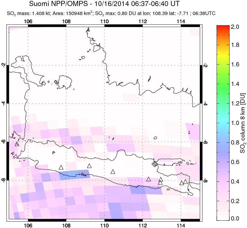 A sulfur dioxide image over Java, Indonesia on Oct 16, 2014.