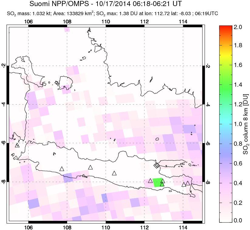 A sulfur dioxide image over Java, Indonesia on Oct 17, 2014.
