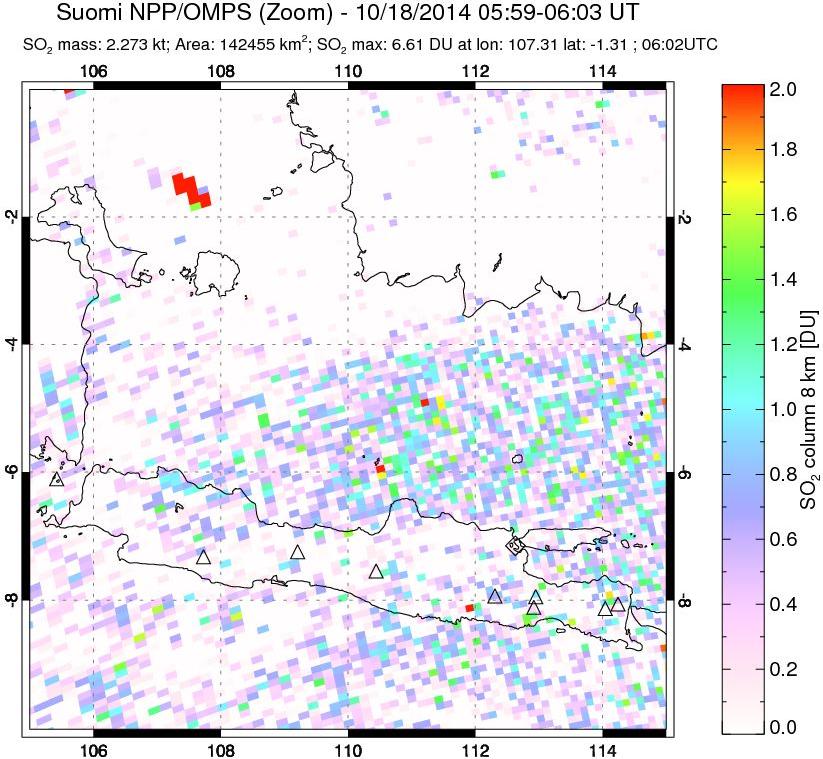 A sulfur dioxide image over Java, Indonesia on Oct 18, 2014.