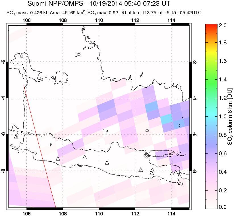 A sulfur dioxide image over Java, Indonesia on Oct 19, 2014.