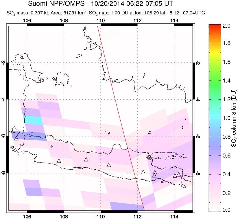 A sulfur dioxide image over Java, Indonesia on Oct 20, 2014.