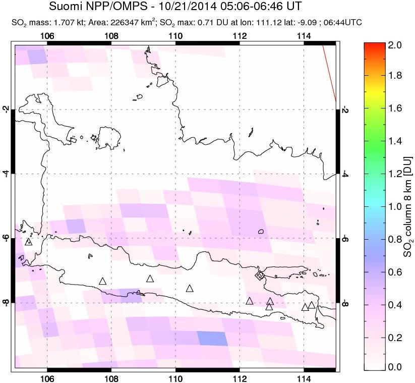 A sulfur dioxide image over Java, Indonesia on Oct 21, 2014.