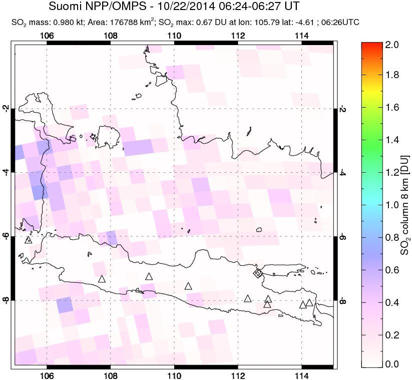 A sulfur dioxide image over Java, Indonesia on Oct 22, 2014.