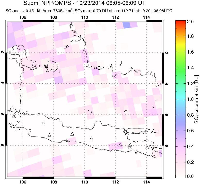 A sulfur dioxide image over Java, Indonesia on Oct 23, 2014.