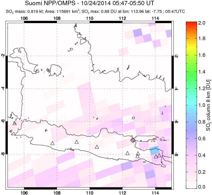 A sulfur dioxide image over Java, Indonesia on Oct 24, 2014.