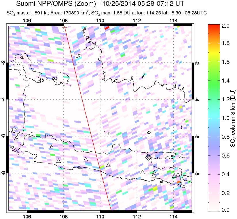 A sulfur dioxide image over Java, Indonesia on Oct 25, 2014.