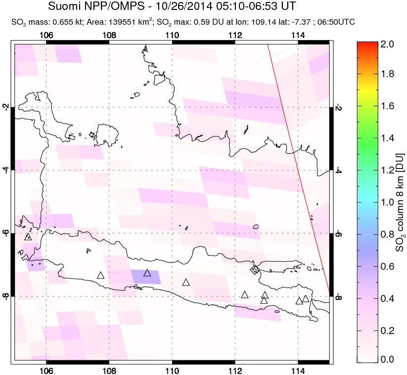 A sulfur dioxide image over Java, Indonesia on Oct 26, 2014.