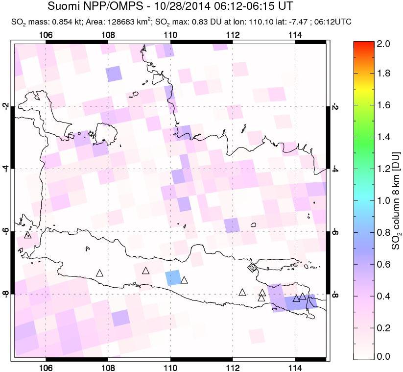 A sulfur dioxide image over Java, Indonesia on Oct 28, 2014.