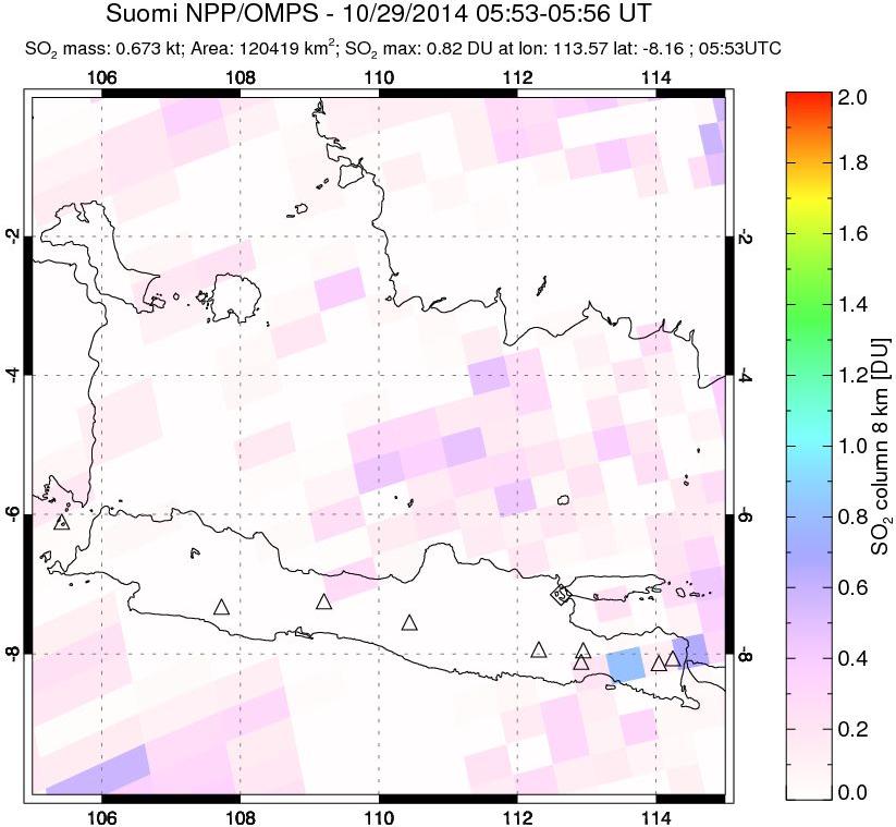 A sulfur dioxide image over Java, Indonesia on Oct 29, 2014.