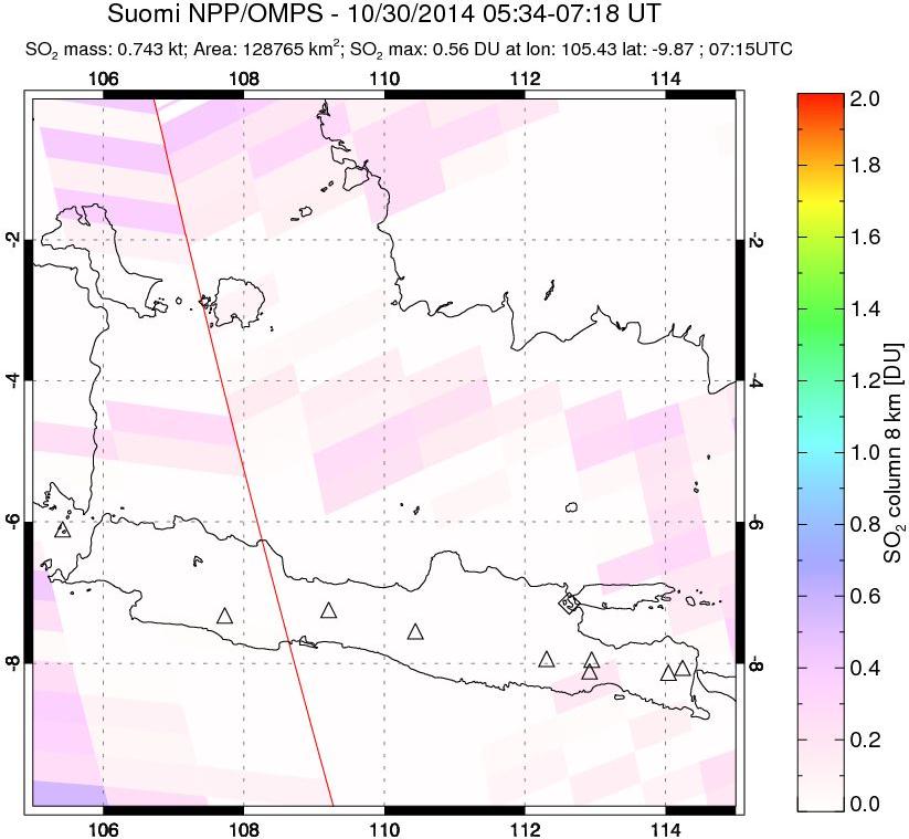 A sulfur dioxide image over Java, Indonesia on Oct 30, 2014.