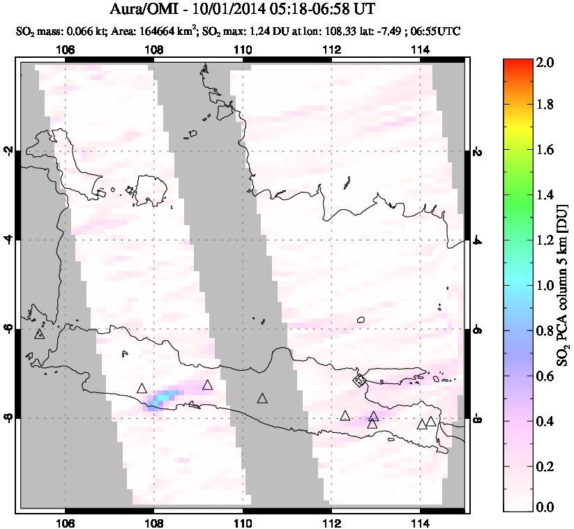 A sulfur dioxide image over Java, Indonesia on Oct 01, 2014.