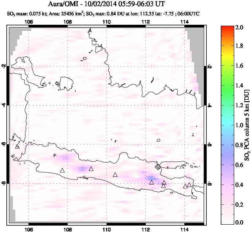 A sulfur dioxide image over Java, Indonesia on Oct 02, 2014.