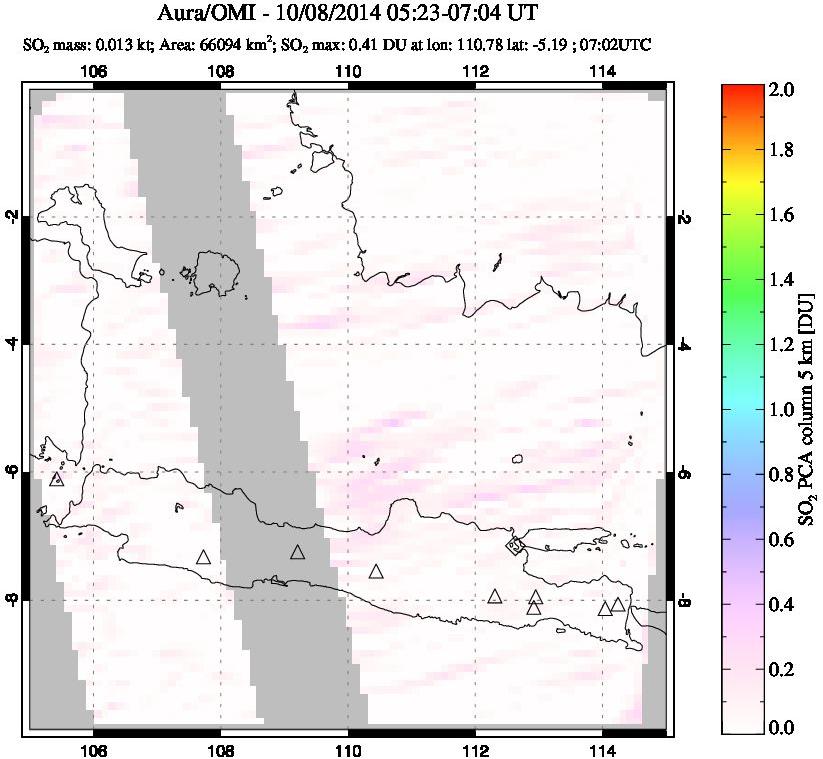 A sulfur dioxide image over Java, Indonesia on Oct 08, 2014.