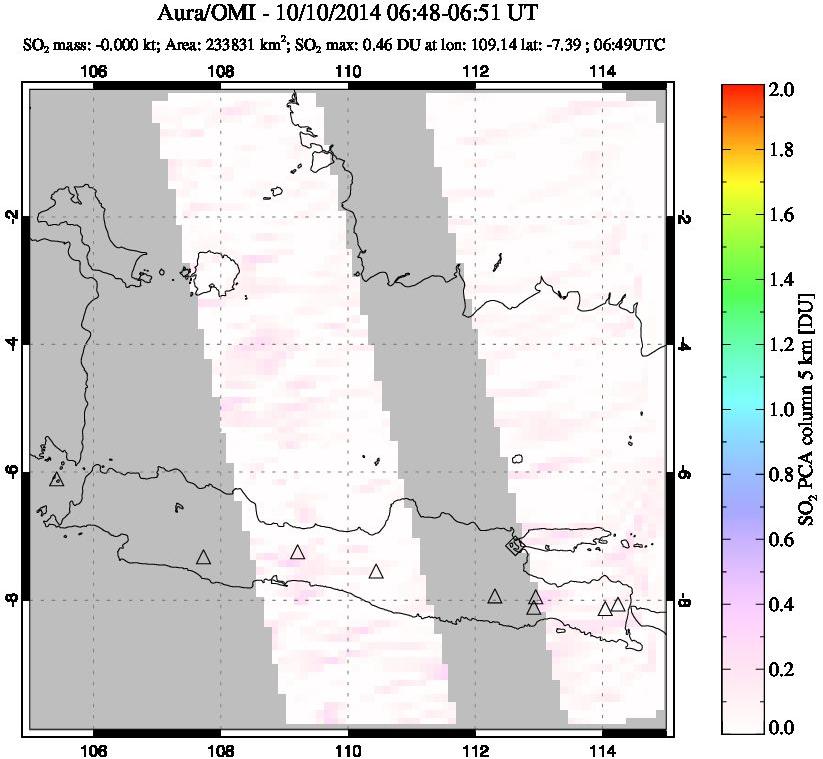 A sulfur dioxide image over Java, Indonesia on Oct 10, 2014.