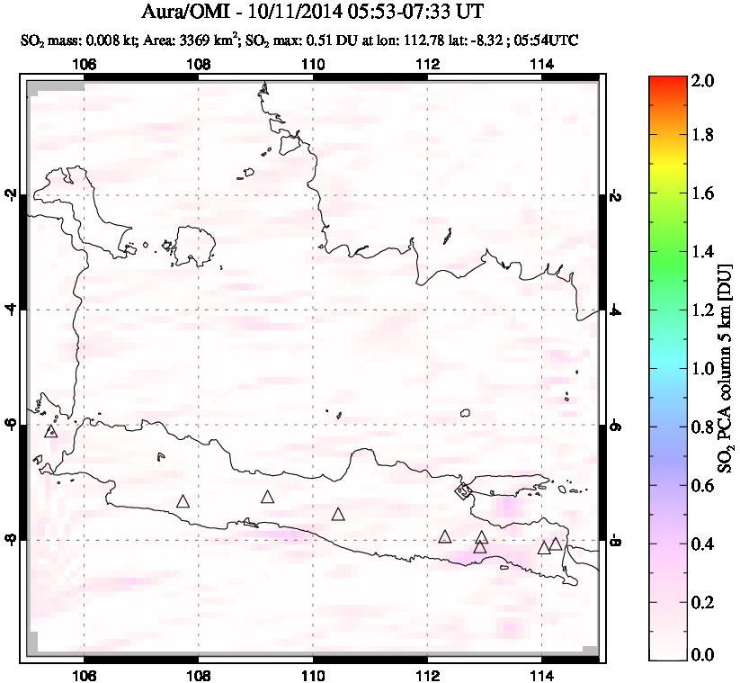 A sulfur dioxide image over Java, Indonesia on Oct 11, 2014.