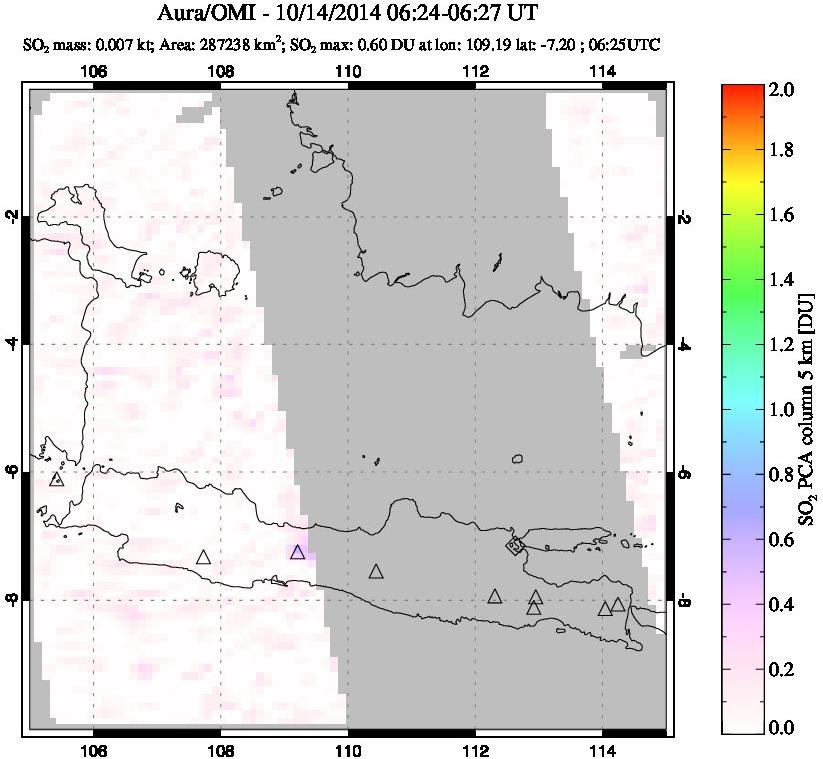 A sulfur dioxide image over Java, Indonesia on Oct 14, 2014.