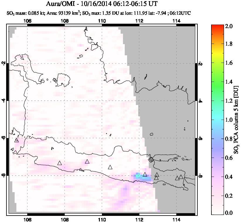 A sulfur dioxide image over Java, Indonesia on Oct 16, 2014.