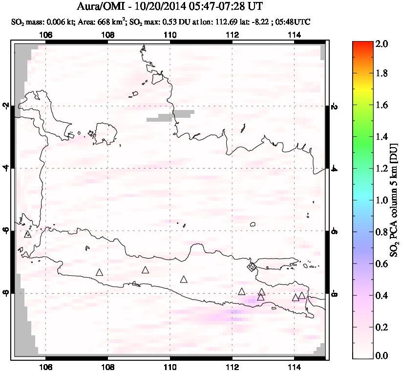 A sulfur dioxide image over Java, Indonesia on Oct 20, 2014.