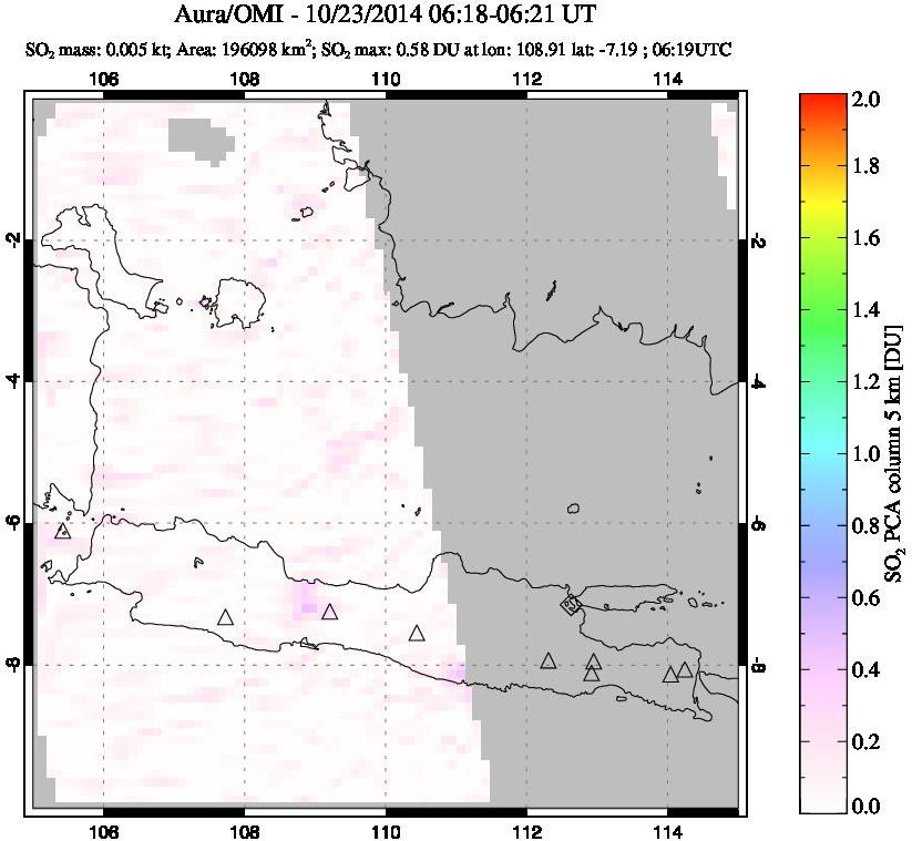 A sulfur dioxide image over Java, Indonesia on Oct 23, 2014.