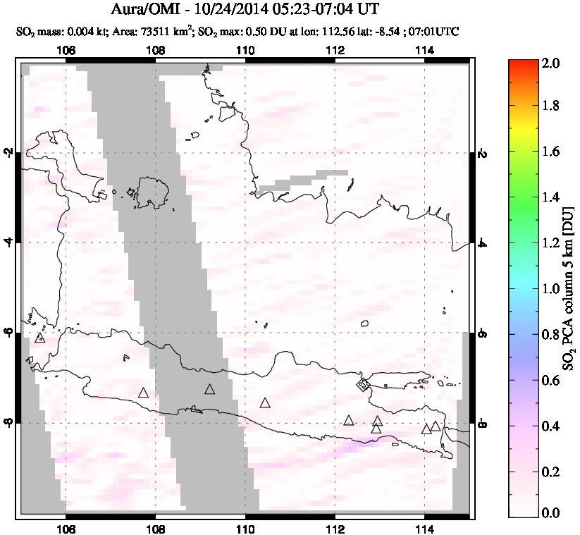 A sulfur dioxide image over Java, Indonesia on Oct 24, 2014.