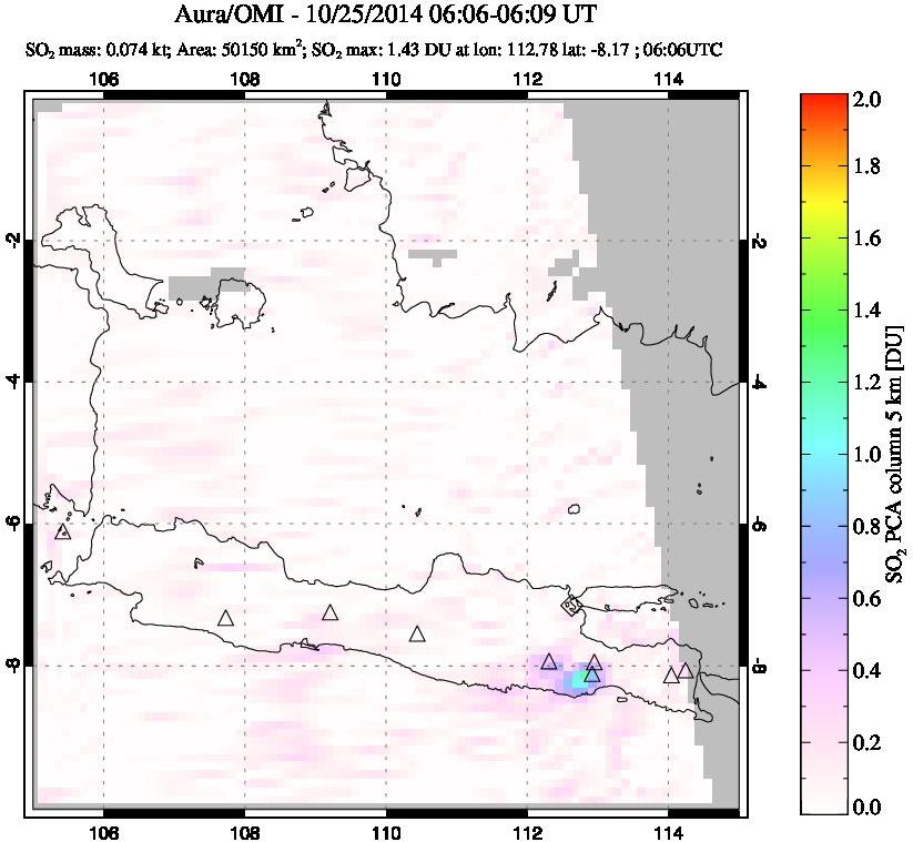 A sulfur dioxide image over Java, Indonesia on Oct 25, 2014.