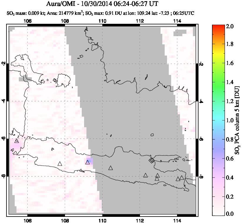 A sulfur dioxide image over Java, Indonesia on Oct 30, 2014.
