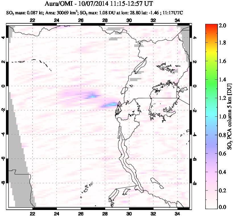 A sulfur dioxide image over Nyiragongo, DR Congo on Oct 07, 2014.