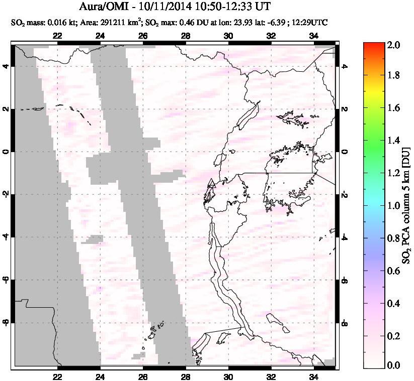 A sulfur dioxide image over Nyiragongo, DR Congo on Oct 11, 2014.