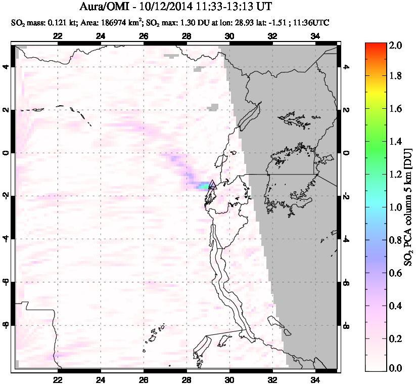 A sulfur dioxide image over Nyiragongo, DR Congo on Oct 12, 2014.