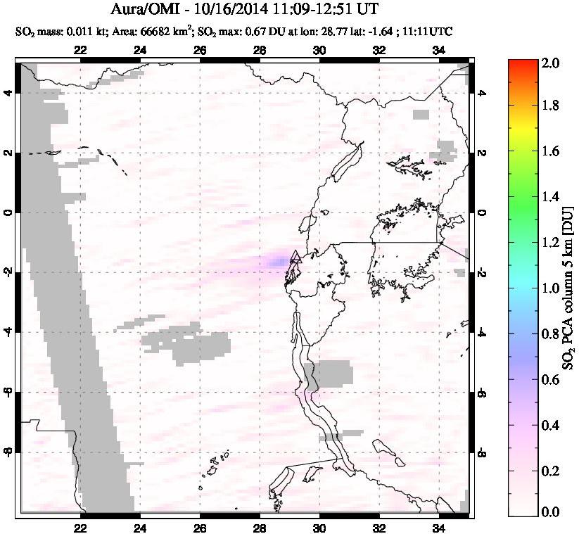 A sulfur dioxide image over Nyiragongo, DR Congo on Oct 16, 2014.