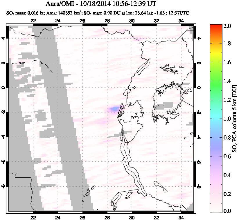 A sulfur dioxide image over Nyiragongo, DR Congo on Oct 18, 2014.